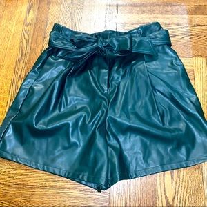 Faux Leather Shorts with Tie Waste